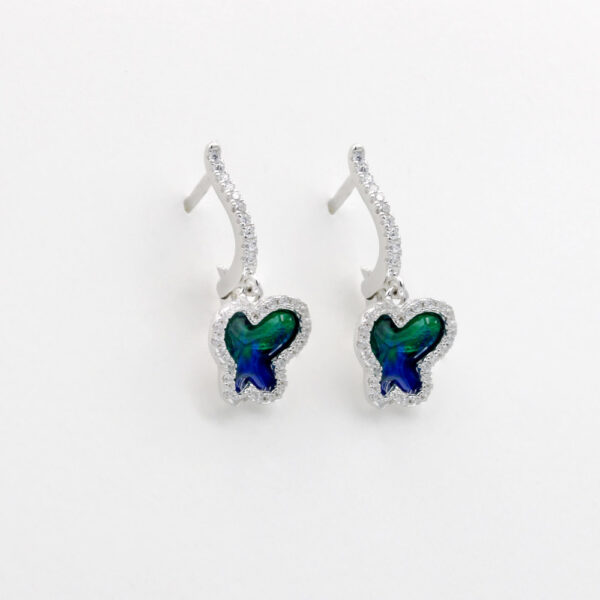Pendientes Mariposa Color y Circonitas en Plata ley 925. largos - Imagen 3