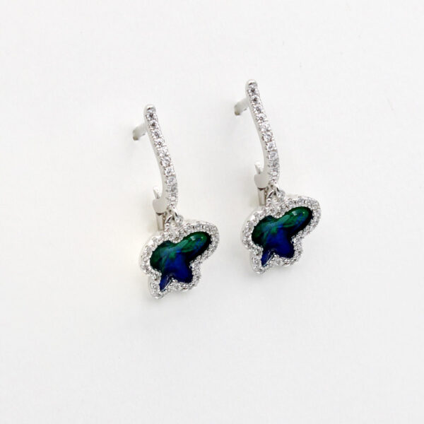 Pendientes Mariposa Color y Circonitas en Plata ley 925. largos - Imagen 2