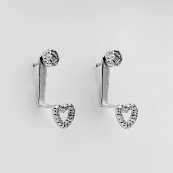 Pendientes Dos por uno corazón en Plata Ley Rodiada y Circonitas - Imagen 3