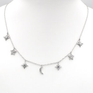 Gargantilla Silver Diez estrellas-luna con Circonitas en Plata Ley