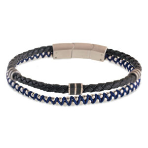 Pulsera Doble Hilo Cuero y acero Azul y Negro Avanty AV0114