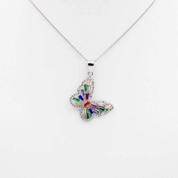 Gargantilla Mariposa de Colores en Plata Ley 925 Rodiada
