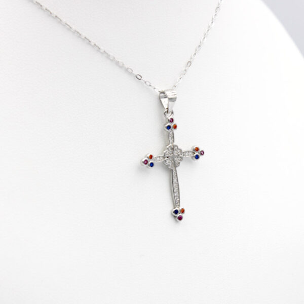 Gargantilla Cruz con Piedras de Colores en Plata ley 925 Rodiada