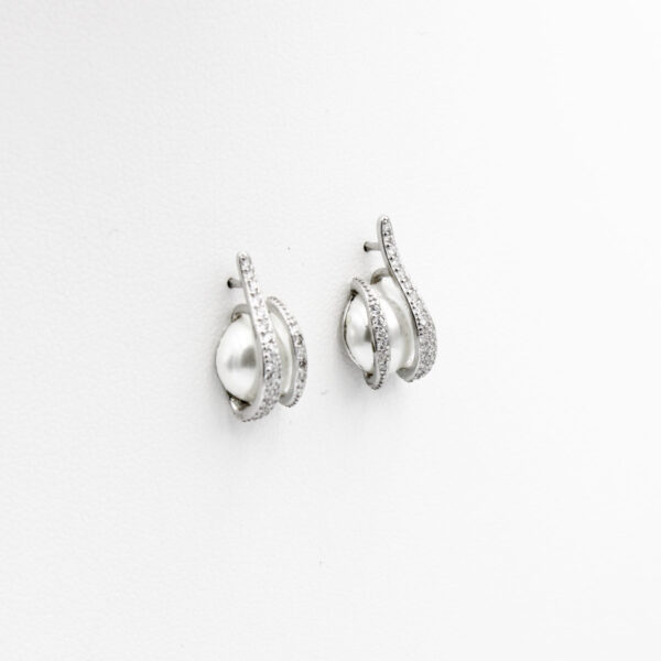 Pendientes Presión Perla y Circonitas en Plata Ley