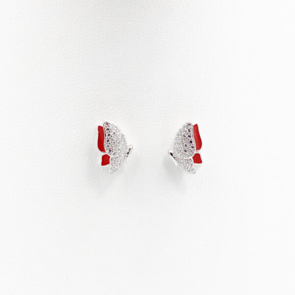 Pendientes Mariposa Roja con Circonitas en plata ley 925
