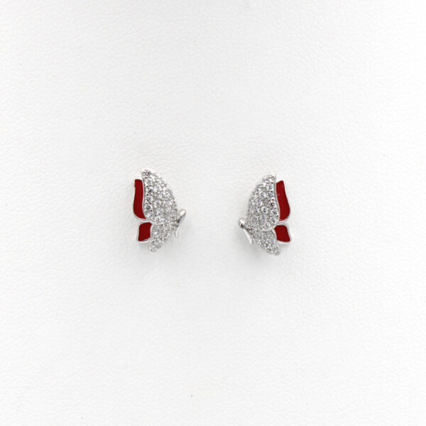 Pendientes Mariposa Roja con Circonitas en plata ley 925 - Imagen 4