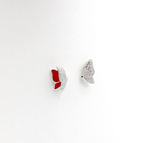 Pendientes Mariposa Roja con Circonitas en plata ley 925 - Imagen 3