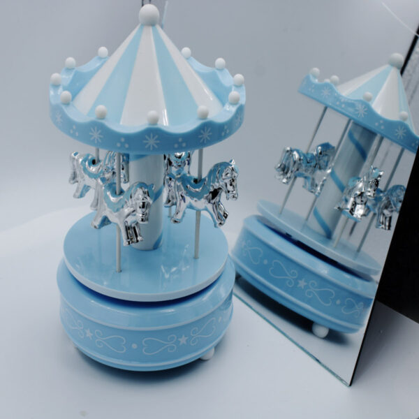 Carrusel Musical 10x18 cm Caballitos en Celeste