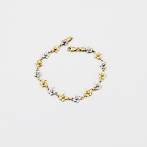 Pulsera de Flor bicolor en Oro 18k y Piedras Circonitas