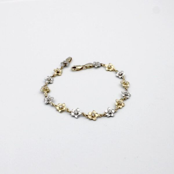 Pulsera de Flor bicolor en Oro 18k y Piedras Circonitas - Imagen 3