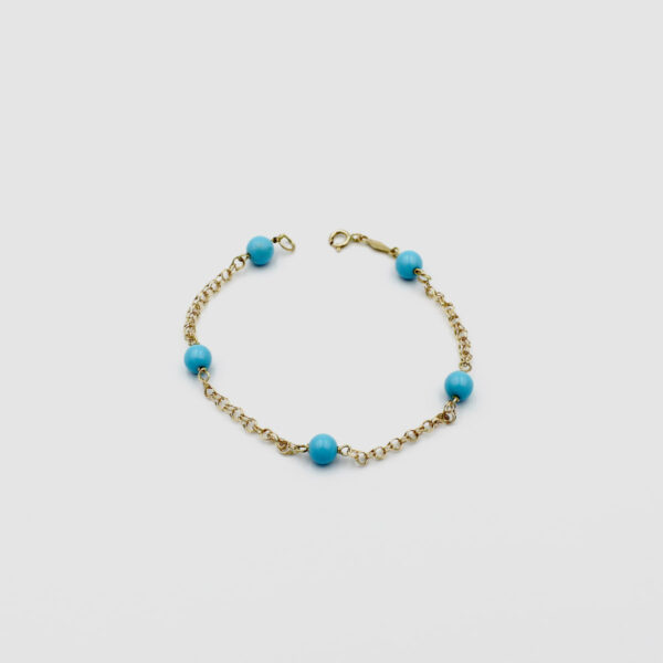Pulsera Bolas Turquesas eslabones modelo Húngara en Oro 18k