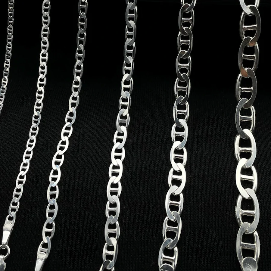 Cadena Plata Ley. Calabrote plana o Nudo de barco en 45 cm.