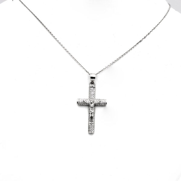 Gargantilla Cruz con cristo en Plata Ley y Zirconitas