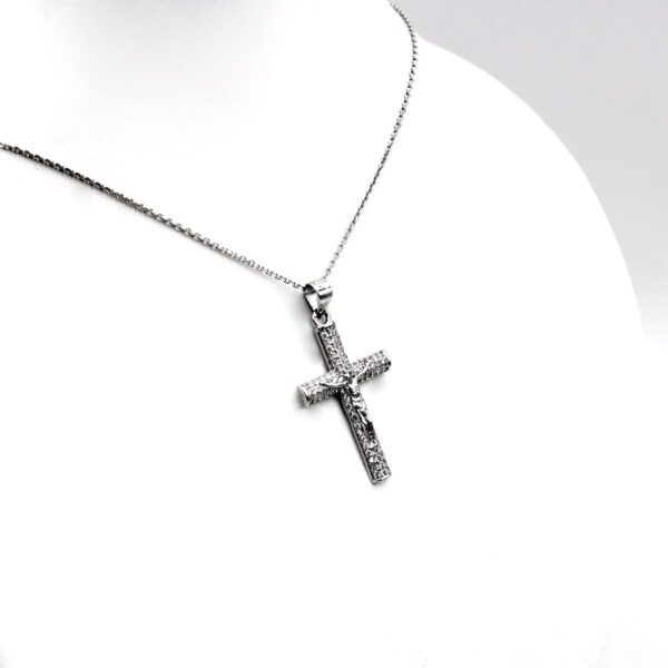 Gargantilla Cruz con cristo en Plata Ley y Zirconitas - Imagen 3