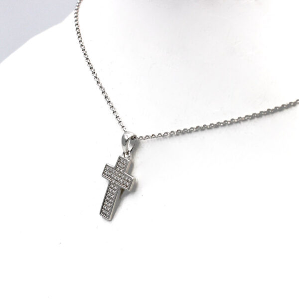 Gargantilla Cruz en Plata Ley rodiada y Zirconitas - Imagen 3