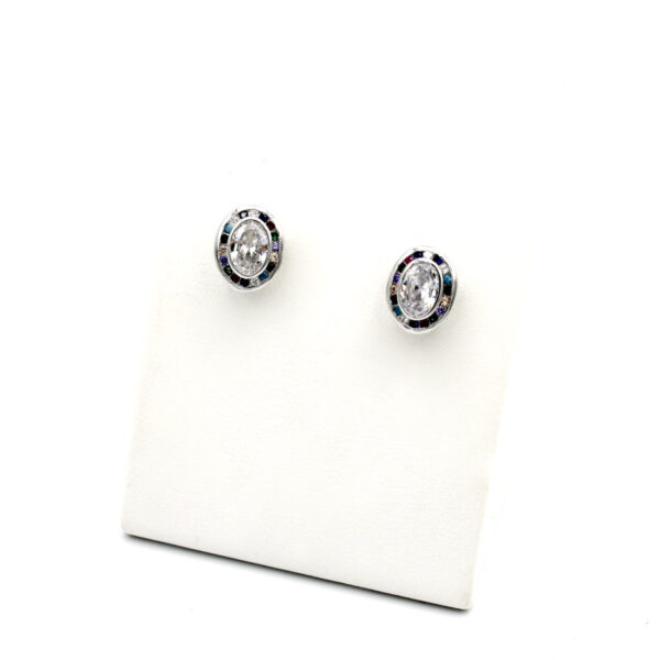 Pendientes Plata Ley Rodiada Circonitas Color. Presión