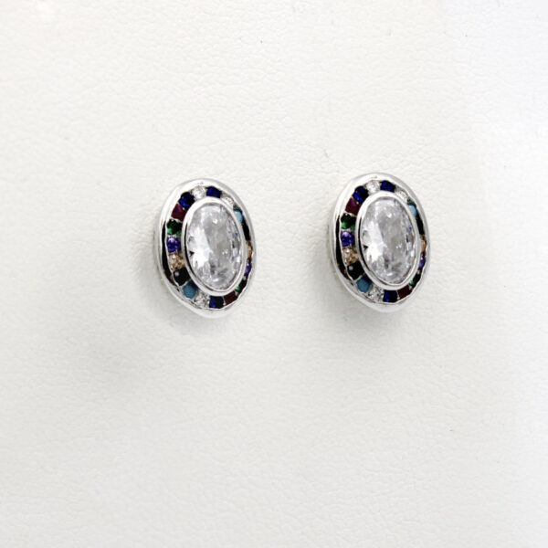 Pendientes Plata Ley Rodiada Circonitas Color. Presión
