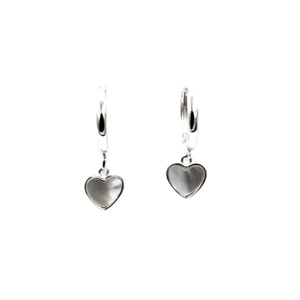 Aros con Abalorio Corazón en Nácar.Plata Ley Rodiada