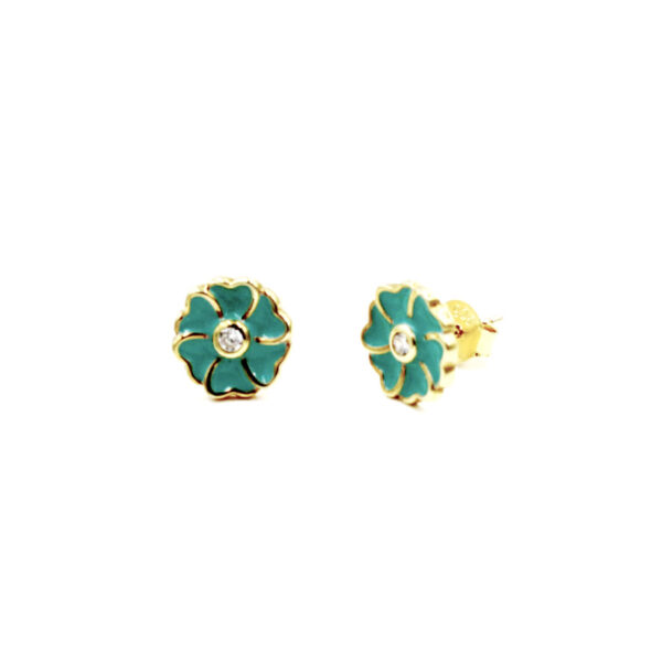 Pendientes Flor Turquesa en Plata Ley Dorada