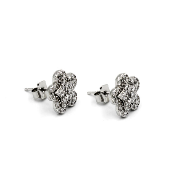 Pendientes  Flor en Plata Ley y Piedras Circonitas - Imagen 3