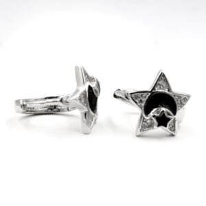 Pendientes estrella .Sol y Media Luna en Plata ley Rodiada. esmalte negro