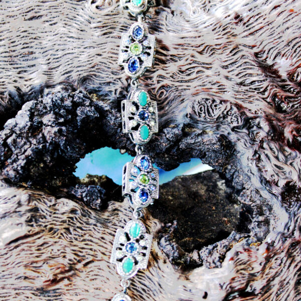 Pulsera Cristal de Color en Plata Ley 925 oxidada