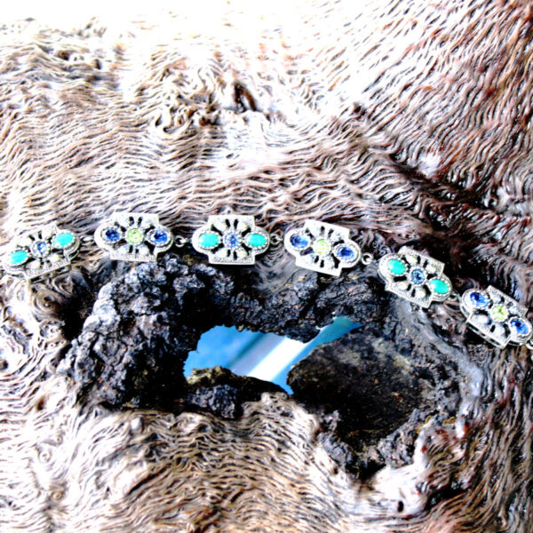 Pulsera Cristal de Color en Plata Ley 925 oxidada