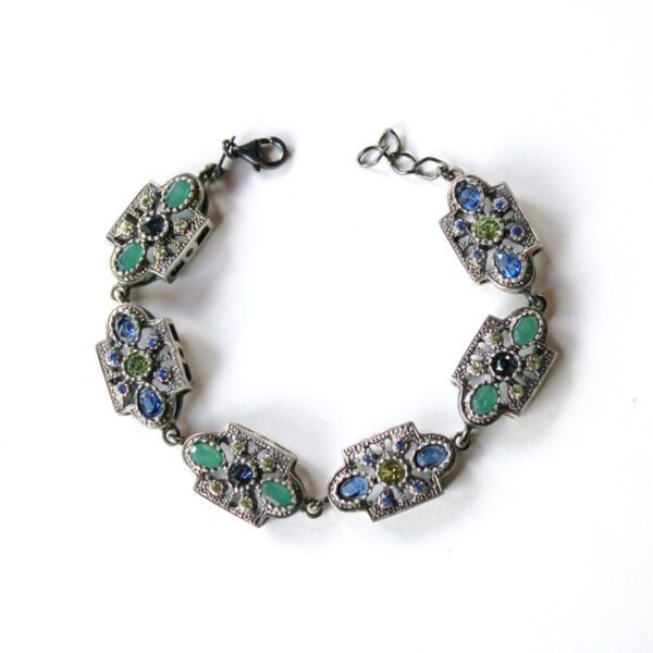 Pulsera Cristal de Color en Plata Ley 925 Oxidada