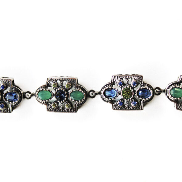 Pulsera Cristal de Color en Plata Ley 925 oxidada