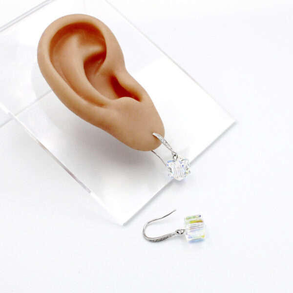 Pendientes Dado de Cristal en Plata Ley rodiada