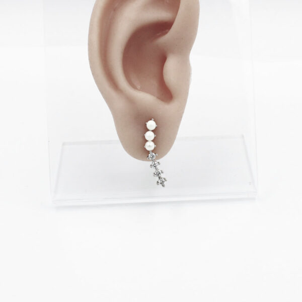 Pendientes de Perlas Semilargos.de presión en Plata Ley