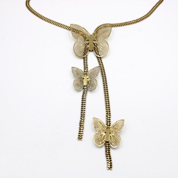 Gargantilla tres mariposas largas en acero dorado - Imagen 4