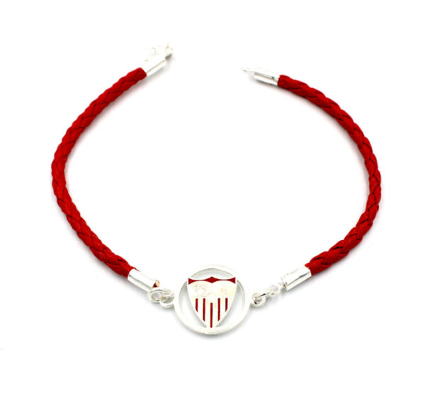 Pulsera del Sevilla en Plata Ley y Cuero rojo