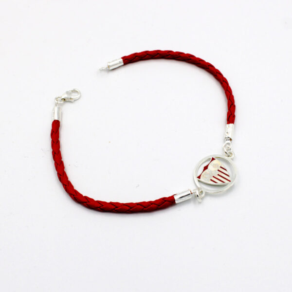Pulsera del Sevilla en Plata Ley y Cuero rojo