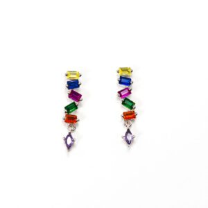 Pendientes largos con Circonitas de colores en Plata Ley