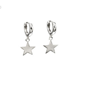 Aros con abalorio en forma de estrella. Plata de ley rodiada