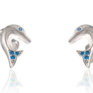 Pendientes Delfines en Plata Ley rodiada y Piedras Circonitas color