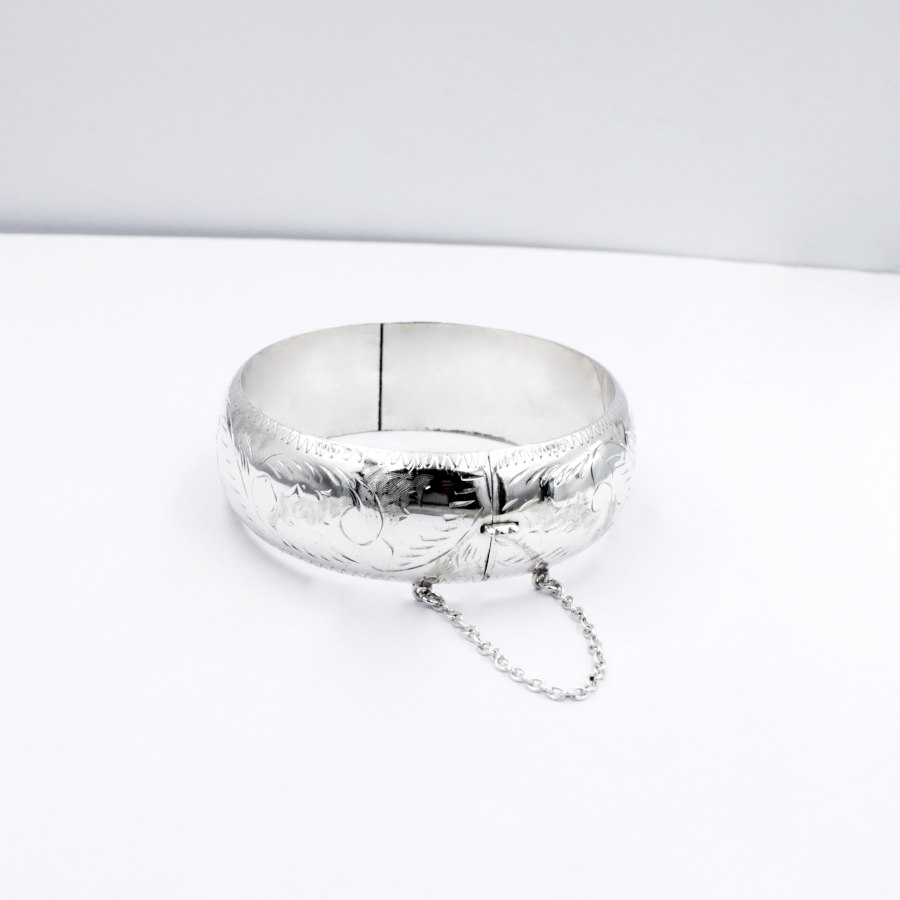 Pulsera de media Caña Labrada en Plata ley 925 - Imagen 3
