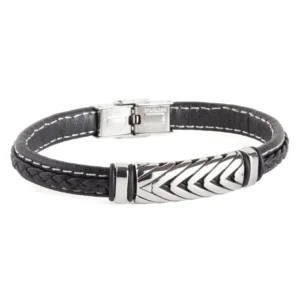 Pulsera Duward DT3067.02 para hombre en acero inoxidable y piel negra