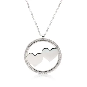 Gargantilla Circular con Circonitas y dos corazones en Plata ley
