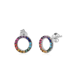 Pendientes Duward Circulo. Piedras circonitas colores. Plata Ley