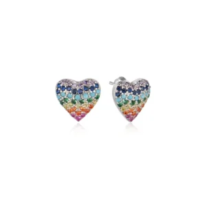 Pendientes Corazón con Circonitas de Colores Arcoíris. Plata Ley