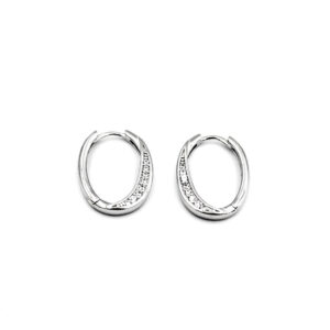 Aros Ovalados con circonitas y cierre clic en Plata Ley Rodiada